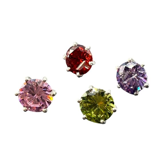 STS 925 Sterling Interchangeable Pink Green Red Purple Yellow Stones Ring Size 1 - Picture 3 of 5